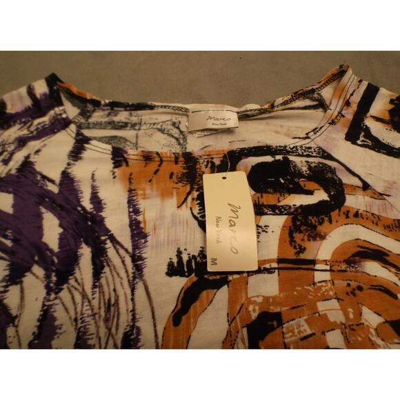 Marco New York Knit Top Women's M Multicolor Print Short Sleeve Tie Belt Tunic - Picture 7 of 9